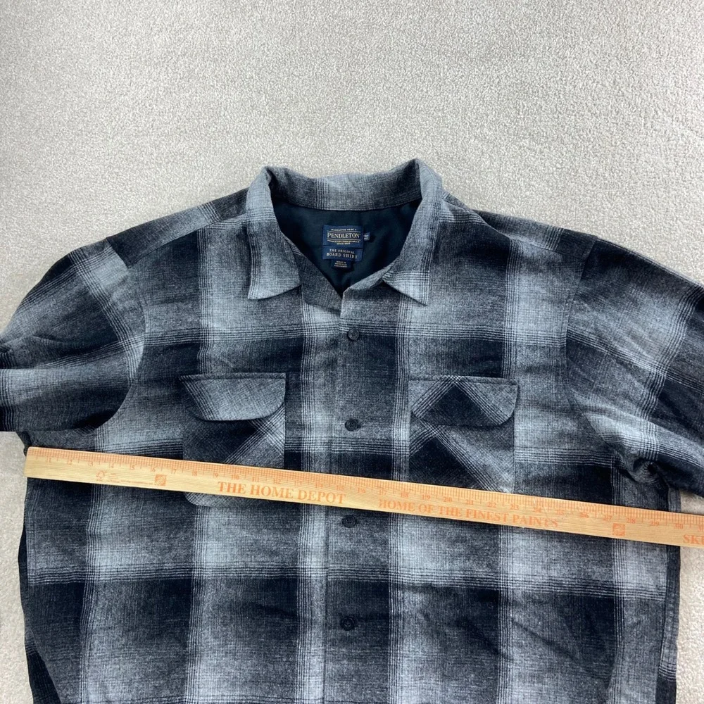 Pendleton Board Shirt Mens 4XT Grey Black Wool Shadow Plaid Flannel Button Up